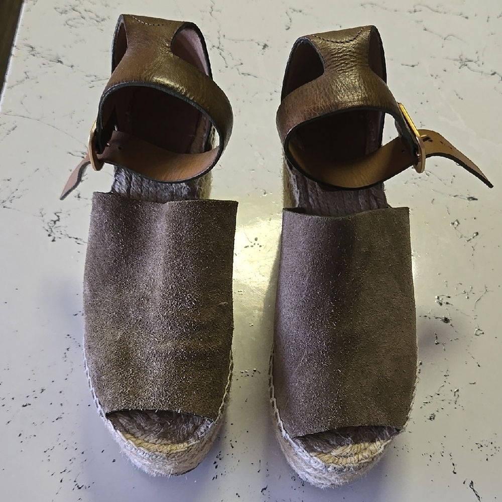 Chloe Brown and Tan Espadrille Sandals with Ankle Strap